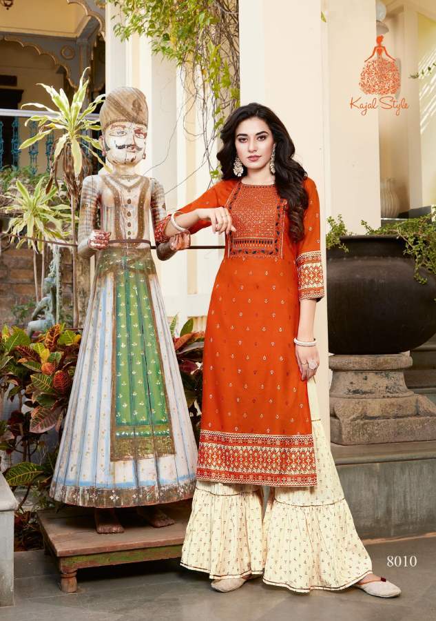 Fashion Label 8 Fancy Ethnic Wear Rayon Embroidery Work Kurti With Bottom Collection
